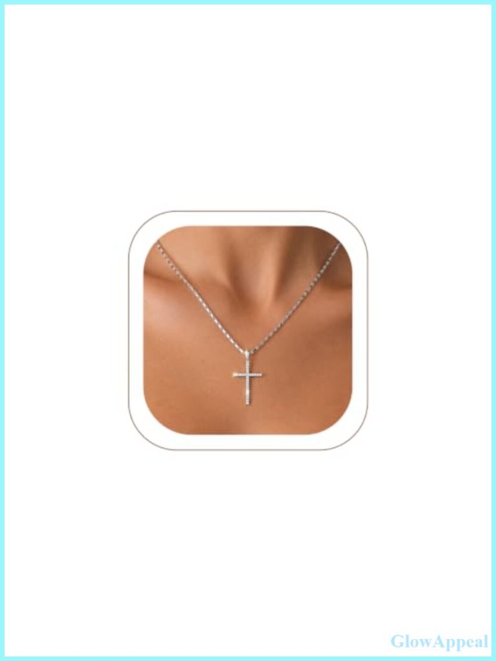 CZ Cross Necklace for Women Copper Silver Tone 20+2 Inch Chain